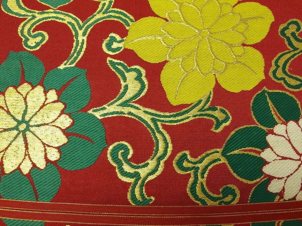 Cinturón japonés antiguo vintage brocado seda Fukuro Obi faja kimono textil chacha Foto 4 de 4