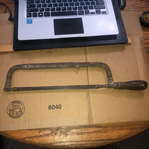 Vintage Unbranded 10” -14” adjustable hacksaw with wooden handle ! See Photos !