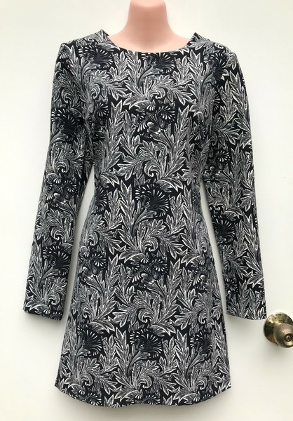 ZARA WOMAN Black & White Floral Print Longsleeve Mini Shift Dress sz L