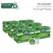 Green Mountain Breakfast Blend Light Roast K Cups. 72 Pods - Best by 7/2O25