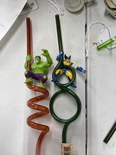 VINTAGE WOLVERINE & Hulk  APPLAUSE SIPPER SILLY STRAW RARE MARVEL AVENGERS NEW