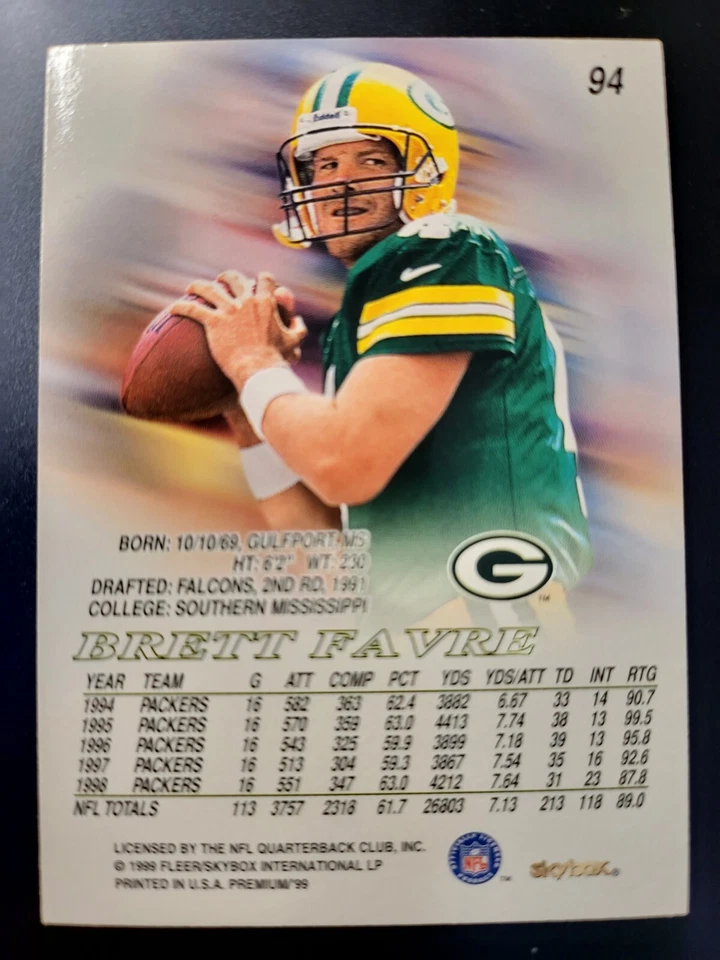 1999 Skybox Premium Brett Favre card #94 - Image 2 of 2