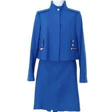 Carlisle Wool Blend 2pc Skirt Suit Set  Cobalt Blue Cropped Jacket Stand Collar
