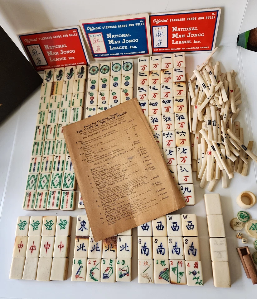 Rare Mah Jong Set c. 1923 Hand Crafted Tiles on Chinese Bamboo - Image 3 of 4