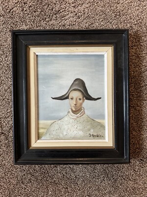 Vintage 20th Century J. Bellini Signed Oil Portrait Man in Bicorne Hat