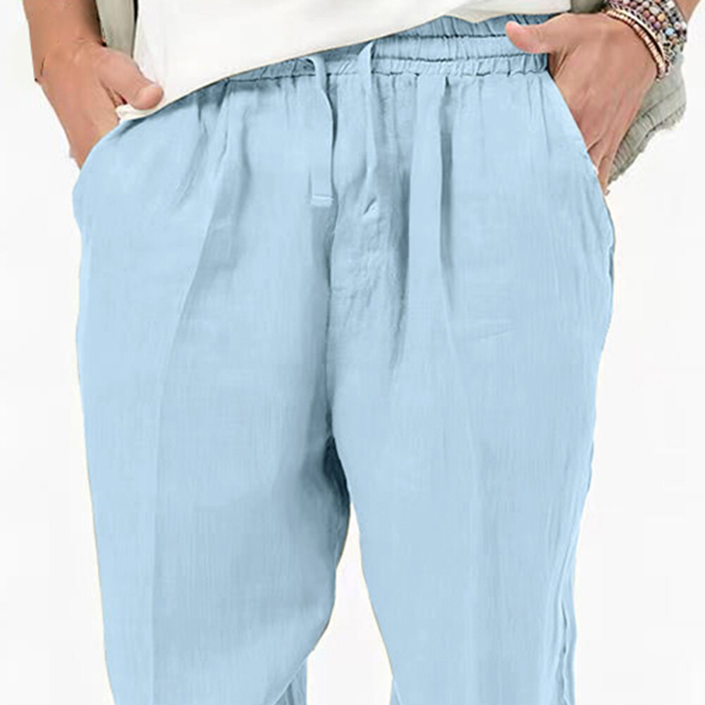Mens Cotton Linen Trousers Summer Yoga Sport Casual Harem Pants