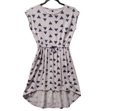 Tea Girls 12 Pink Diamond Print Pullover Tie Waist  High Low Dress 0382