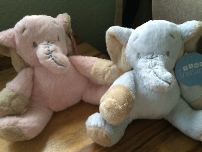 X2 Tiny Treasures Elefant blau und rosa Stofftier Plüschtier, NEU MIT ETIKETT.