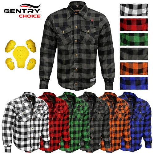 RIDERACT® Mens Motorcycle Flannel Shirt Reinforced Motorbike Shirt With CE Armor