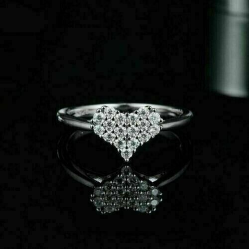 2Ct Round Cut Simulated Diamond Heart Engagement Ring 14K White Gold Plated - Bild 1 von 13