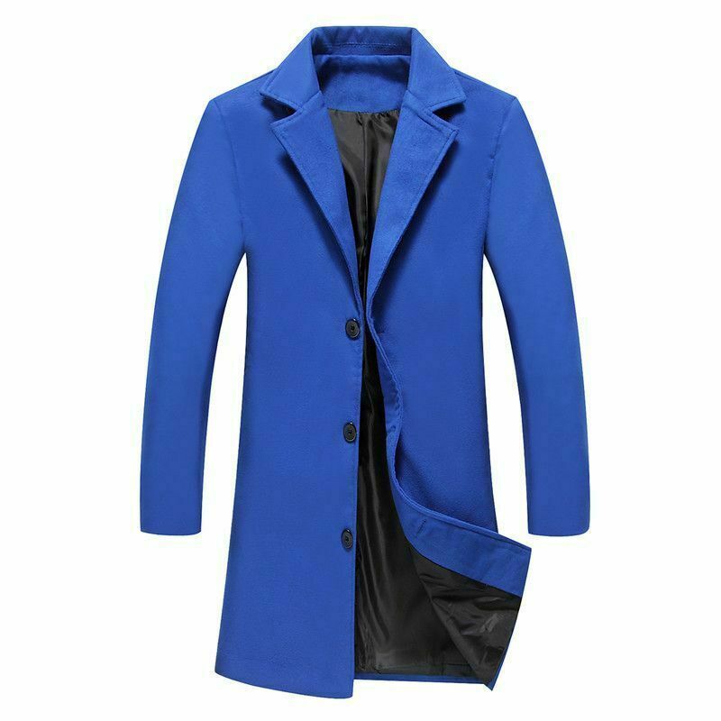 Men Single Breasted Long Jacket Trench Coat Artificia Wool