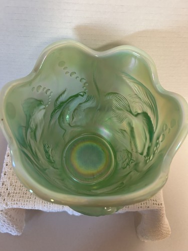 Fenton 2000 Collezione Museo Atlantide Vaso Topazio Opalescet Verde Iridizzato - Foto 5 di 7