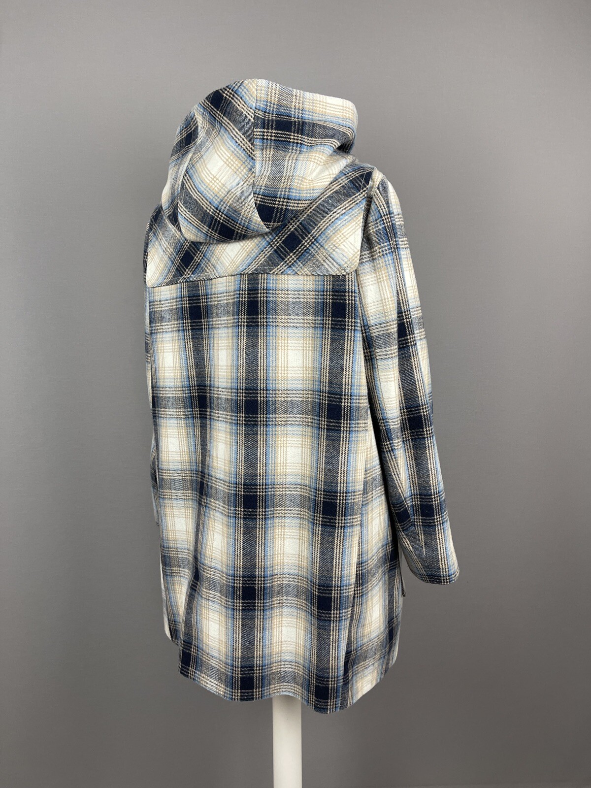 Tu Size 20 Wool Mix Hooded Coat Blue Navy Beige  Check Warm Winter Jacket image 5