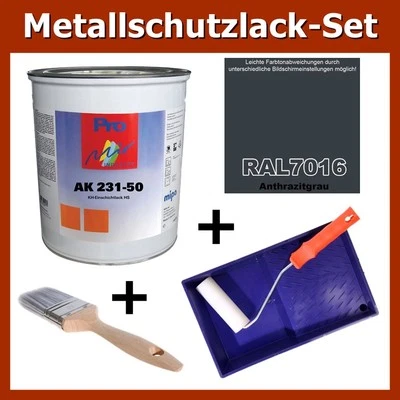 MARKENLOS Metallschutzlack RAL 7016 ANTHRAZITGRAU 1kg Rostschutz Lack Set + Pinsel Zubehör
