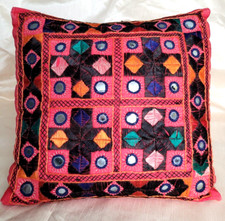 VTG Mirror Kantha Decor Throw Pillow Handmade India Embroidered Boho