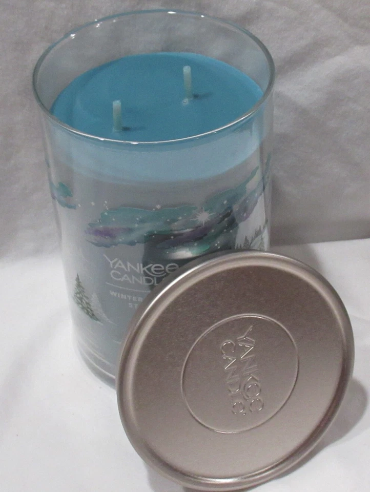 Yankee Candle Large Jar Pillar 2-wick 20 oz teal WINTER NIGHT STARS - Image 3 of 4