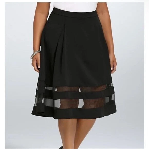 Torrid Skirt Women's 12 Black Textured Mesh Panel A Line Midi Skirt | eBay