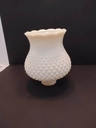 Vintage Milk Glass Lampshade Hobnail Tulip Shape Scalloped Rim 1 1/2 in Fitter