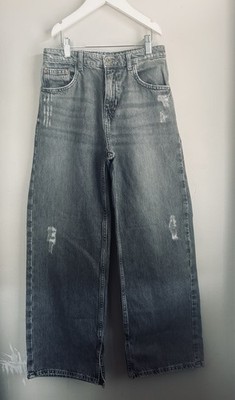 Zara Girls Wide Leg Distressed Black Denim 100% Cotton Size 13/14