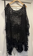 Commes Des Gar ons Black Open Knit Fringe Vest O/S