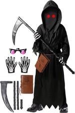 Oskiner Grim Reaper Costume for Kids,Scary Halloween Costume for Boys Girls