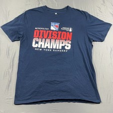 New York Rangers T-Shirt Mens L Blue Fanatics 2024 Metropolitan Division Champs