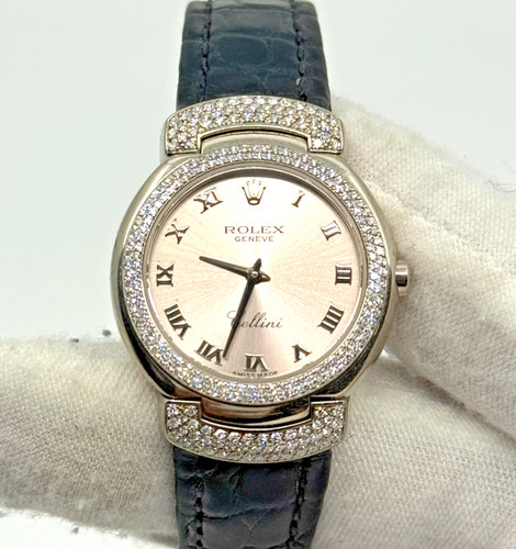 Ladies Rolex Cellini Ref. 6673 18k White Gold Factory Diamond Quartz 26mm Watch