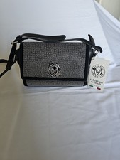 Valentino Orlandi Silver Rhinestone Studded Black Crossbody Bag Purse MSRP $199