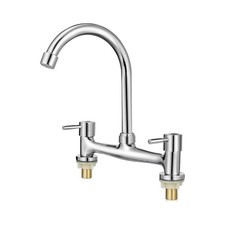 Kitchen Sink Mixer Tap Dual Hole Design with 360 Degree Rotating Spout Chrome