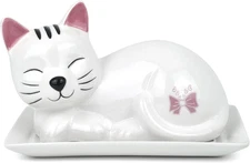 Cat Butter Dish with Lid – Cute Ceramic Plate – Keeper to leave on counter – Gif