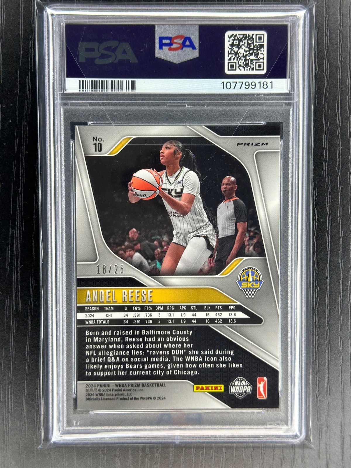 2024 Panini Prizm WNBA Angel Reese 10 Mojo Prizm /25 RC PSA 9 Mint Rookie Dream view 2