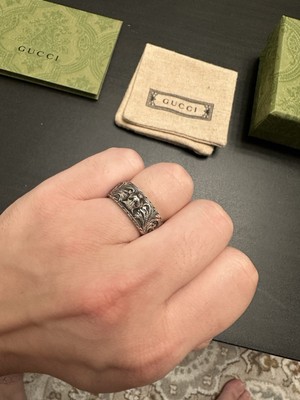 Gucci Feline Sterling Silver Head Ring, Size 23 Italy / 10.5 USA
