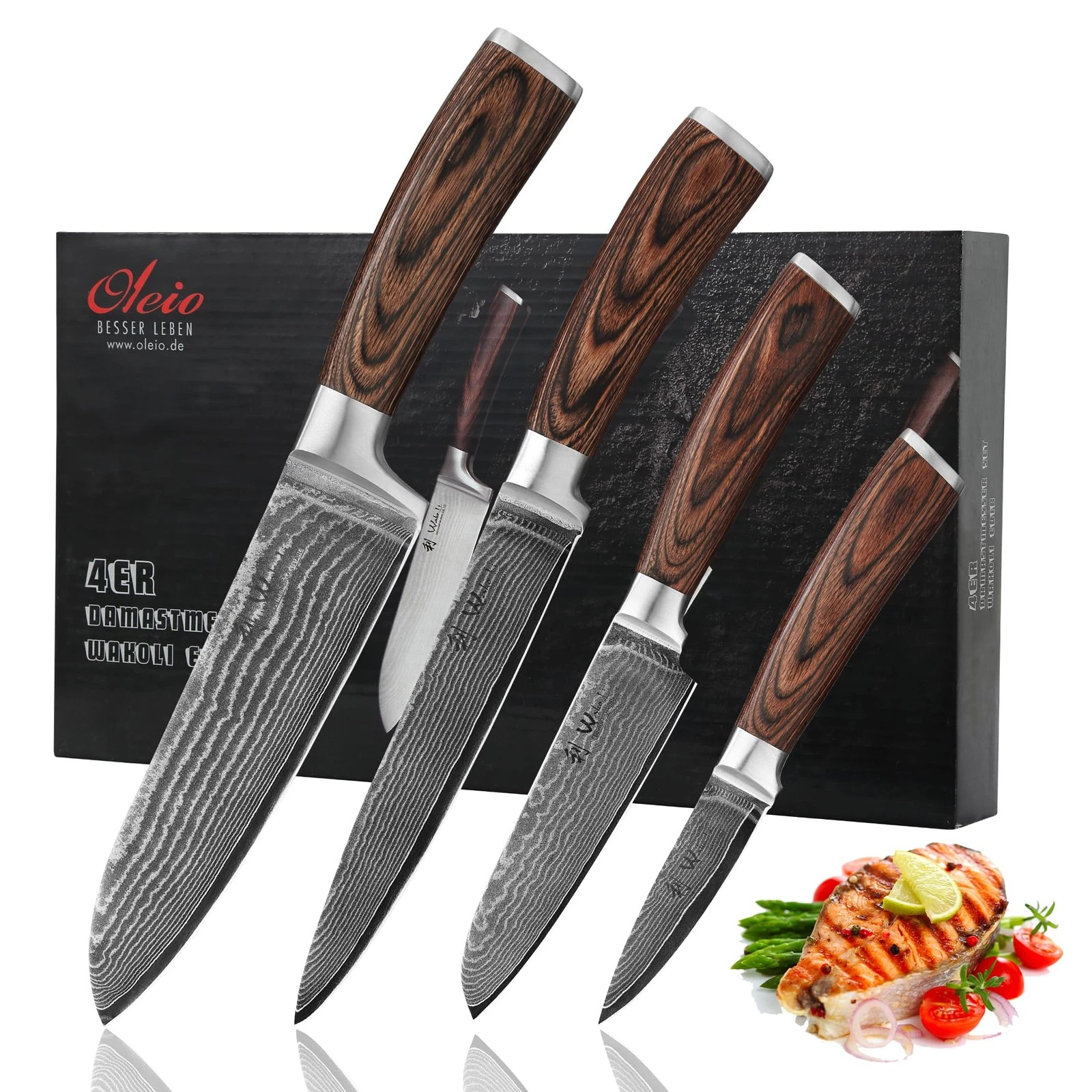 EDIB 4-Piece Damascus Set – Professional Chef Set with VG10 Core Blades, 67-L...