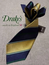 Drake's BEAMS F Silk Block Stripe Tie UK Made