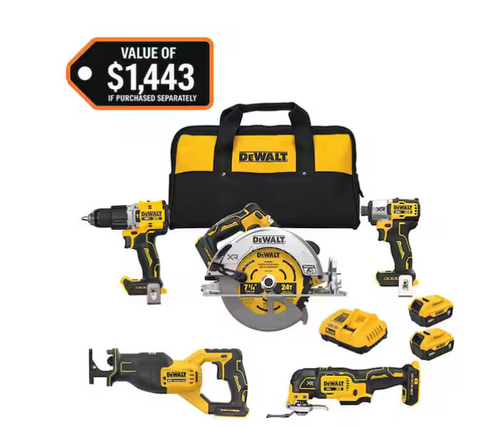 HOT SALE -20V Lithium-Ion Cordless 5-Tool Combo Kit with (2) 5.0 Ah Battery Pack