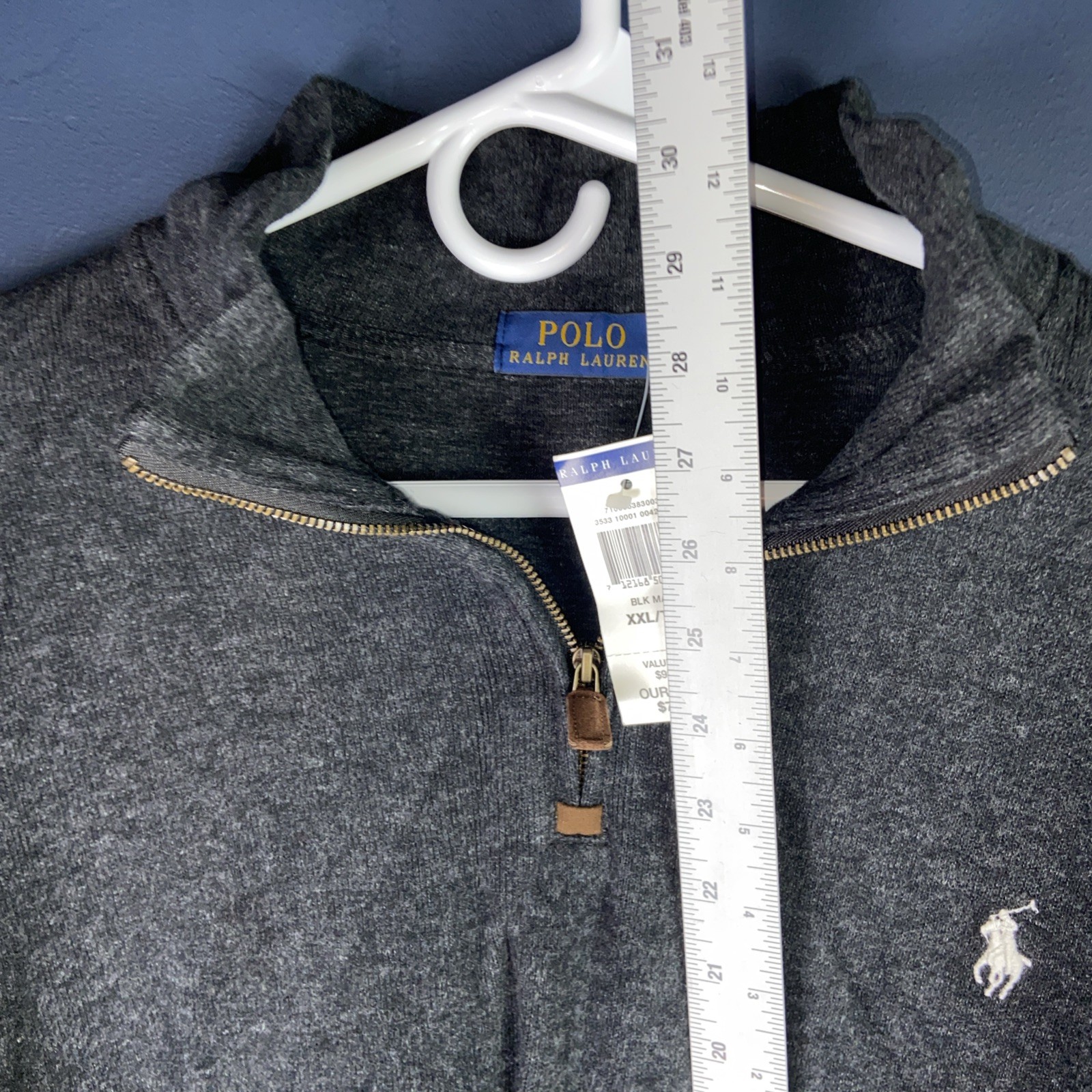 PONY POLO RALPH LAUREN Maglione Uomo Nero Cotone 1 4 Quarto Zip Felpa 2XL