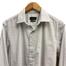 Bugatchi Comfort Stretch Shirt White Blue Dot Long Sleeve Button Up 16.5 34/35