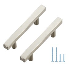 Brushed Nickel Cabinet Handle 5 Pack 3 Inch Hole Center Square Stainless Pull
