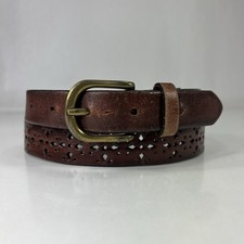 Slim Brown Punched Genuine Leather Belt - Women's Size 31