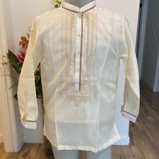 Filipino Men's Formal Attire Barong Tagalog Cream Embroidered Shirt Large