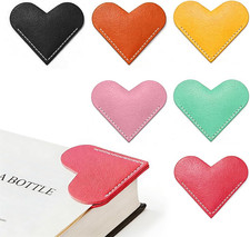 Leather Heart Bookmarks - 6 Handmade Corner Page Markers for Readers