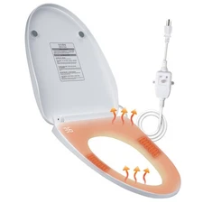 Heated Toilet Seat with Temperature Display and Built-in Side Controls, 3-Spe...