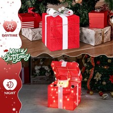Christmas Gift Box 12in Motorized Pop-up with Santa Decoration for Holiday Party