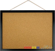 GDMINLO Black Cork Bulletin Board, 17.7 X 13.3 inches with Oak Wood Finish Fr...