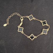 Armband Kette Charm Kleeblatt gold/schwarz, K...