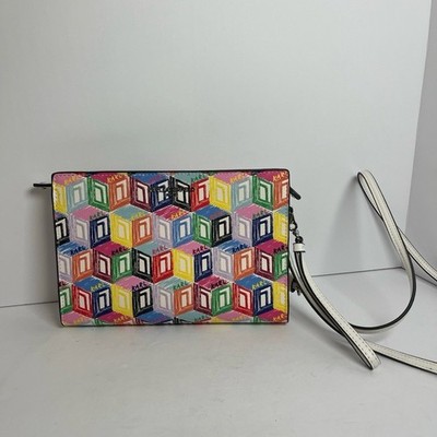 Karl Lagerfeld Crossbody Clutch Rainbow Cube Pattern Detachable Strap