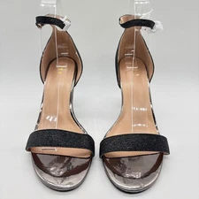 NEW Allegra K Heels Womens 8 Black Glitter Ankle Strap Stiletto Evening Party