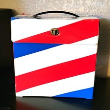 Vintage 1960s Vinyl 45 Record Carrying Case Red/White/Blue w/ Handle