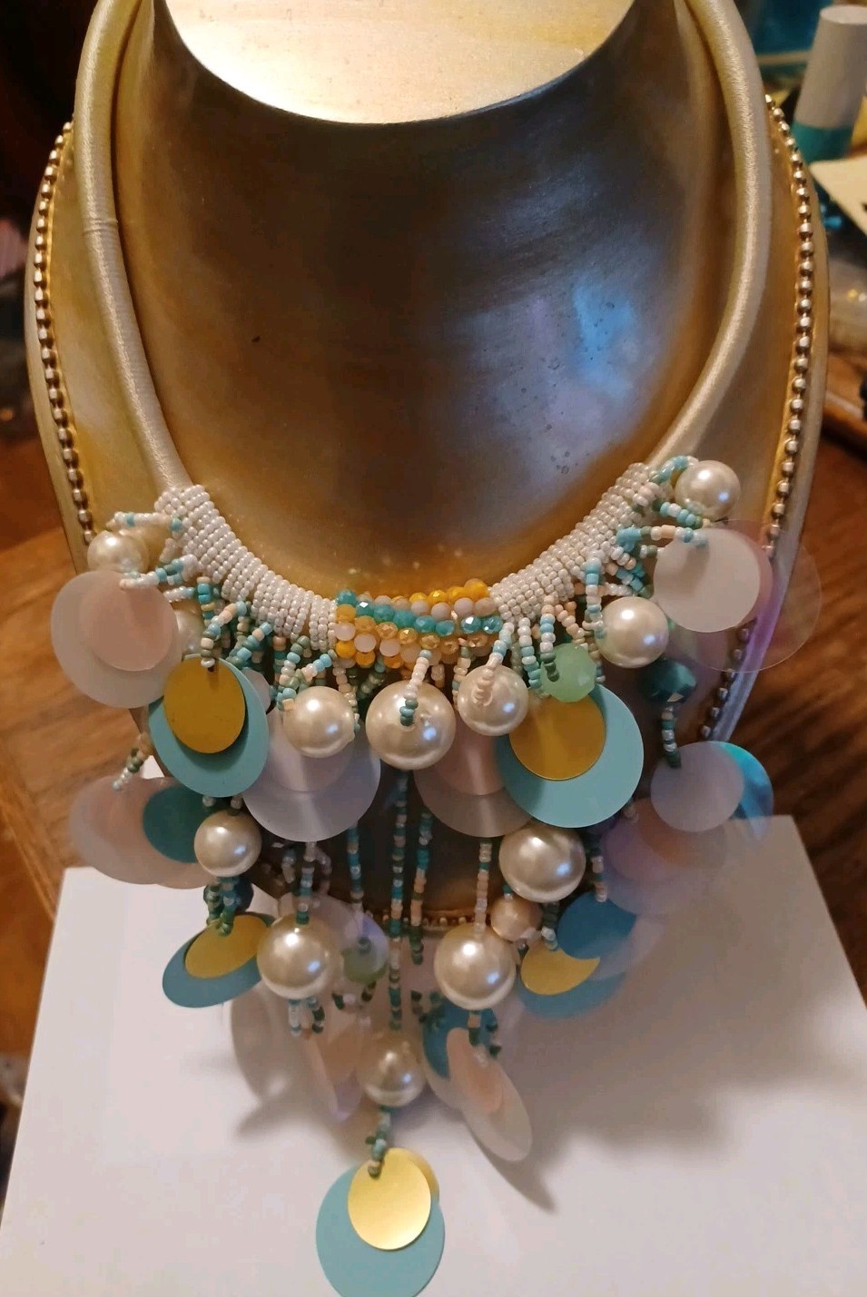 Multi-strand beaded and sequined statement neckla… - image 2