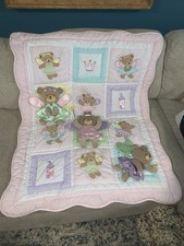 Crib Blanket Quilt Pink Fairy Bears Teddy With 3 Plush Fairy Bears 36x46